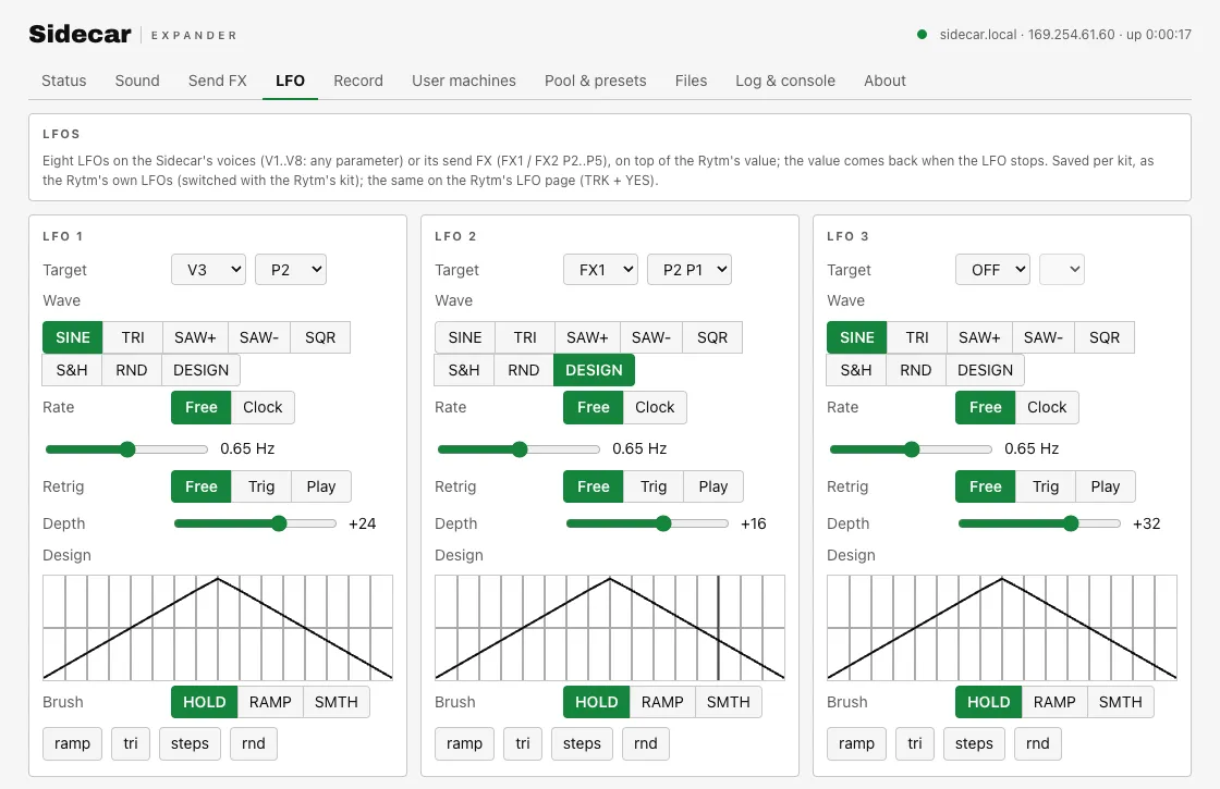 The web page LFO tab