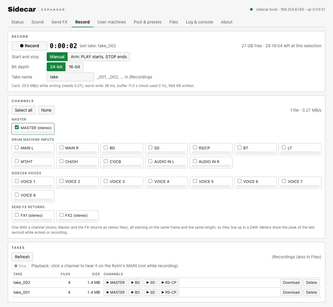 The web page Record tab with takes