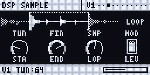 DSP SAMPLE: the waveform with the start/end region and the loop brackets