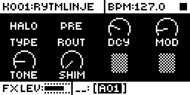SEND FX 1 set to HALO with DCY, MOD, TONE, SHIM