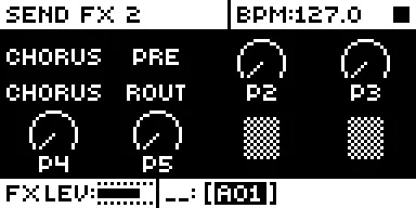 SEND FX 2 with CHORUS, right after a TYPE step